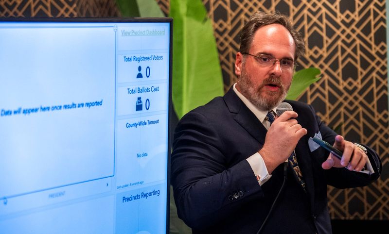 Chair of the Democratic Party of Monroe County David Henry talks at the John Waldron Art Center during the party's election gathering on Nov. 5, 2024.