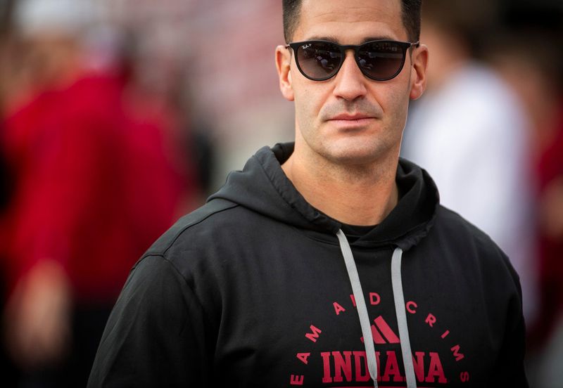 Indiana Quarterback Coach Tino Sunseri before the start of the Indiana versus Michigan football game at Memorial Stadium on Friday, Nov. 9, 2024.
