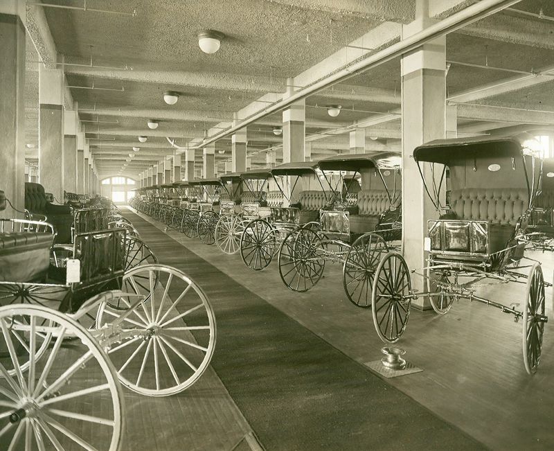 The first floor of the Studebaker Corp. headquarters in South Bend originally housed a display of the company's wagons, carriers and automobiles. Most of the vehicles were later transferred to Studebaker National Museum.