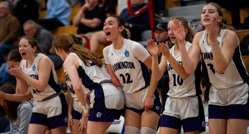 South's Violet Hall (22) and the Panthers during the Bloomington South versus Terre Haute North girls basketball game at Martinsville High School on Friday, Feb. 7, 2025.