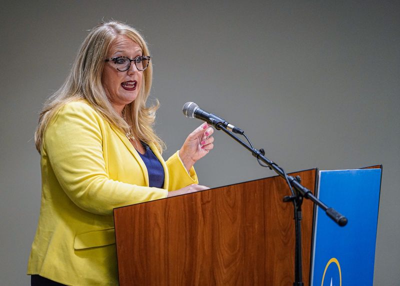 Dr. Katie Jenner, the Indiana Secretary of Education, speaks during an Indiana Department of Education press conference announcing the Indian Learns program on Wednesday, Aug. 24, 2022, at the Decatur Early Learning Center, Blue & Gold Academy in Indianapolis. The program offers $500-$1000 for high-dosage tutoring to students who qualify.