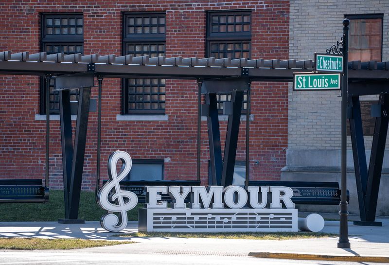 A Seymour statue Friday, Feb. 28, 2025, along Chestnut Street in downtown Seymour, Indiana.
