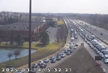 Traffic was backed up near mile marker 23 on northbound I-465 in Indianapolis on March 14, 2025.