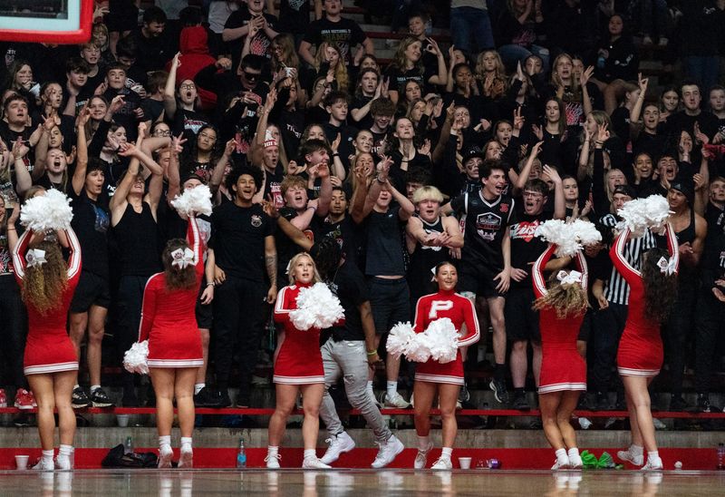 Students cheer as the Princeton Tigers play the Jennings County Panthers in the 2025 IHSAA Class 3A Boys Basketball regional at Memorial Gym in Huntingburg, Ind., Saturday, March 15, 2025.