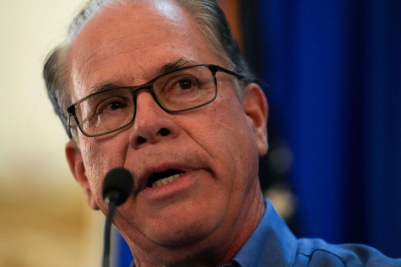 Indiana Gov. Mike Braun speaks during a rally for property tax reform Monday, March 17, 2025, at the Indiana Statehouse.