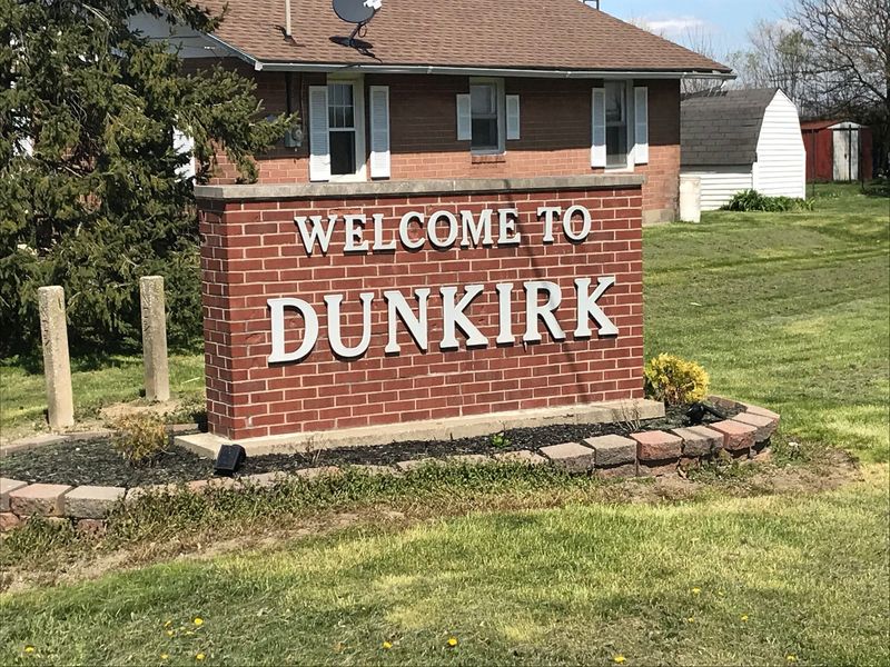 Sign welcoming visitors to Dunkirk, Indiana.
