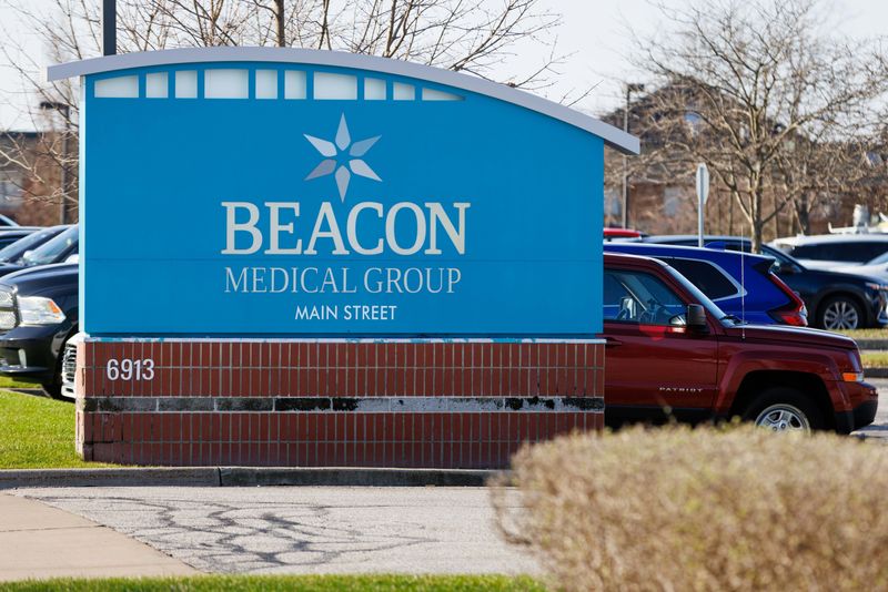 The front sign for Beacon Medical Group on North Main Street on Thursday, April 3, 2025, in Granger.