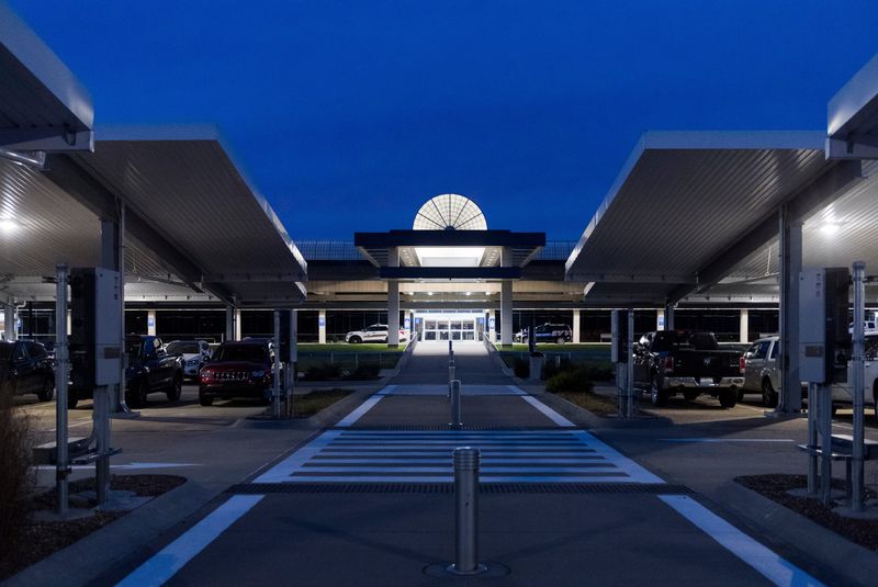 View of the terminal from the solar-covered canopy parking lot at the Evansville (Indiana) Regional Airport Wednesday morning, Jan. 5, 2022.