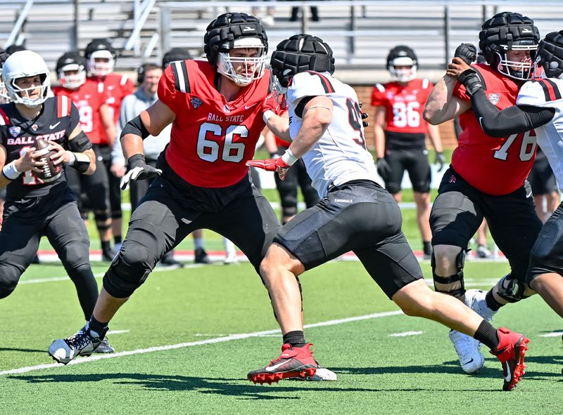 Ball State offensive lineman Chris Hood during the Ball State football Spring Showcase at Scheumann Stadium on Saturday, April 12, 2025.