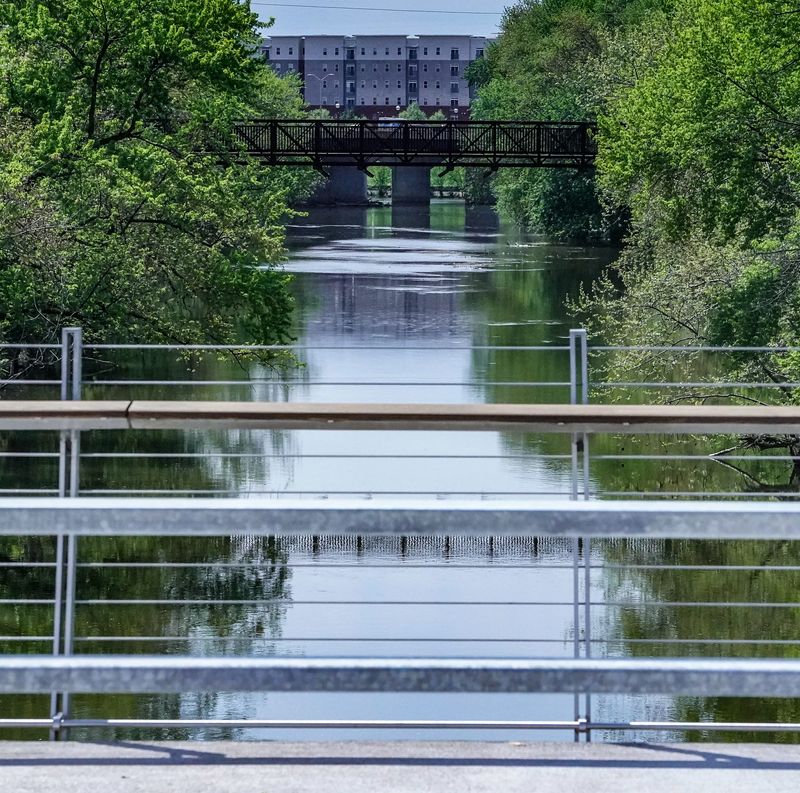 A view of the White River from the 16 Tech Bridge on Wednesday, April 30, 2025, in Indianapolis.