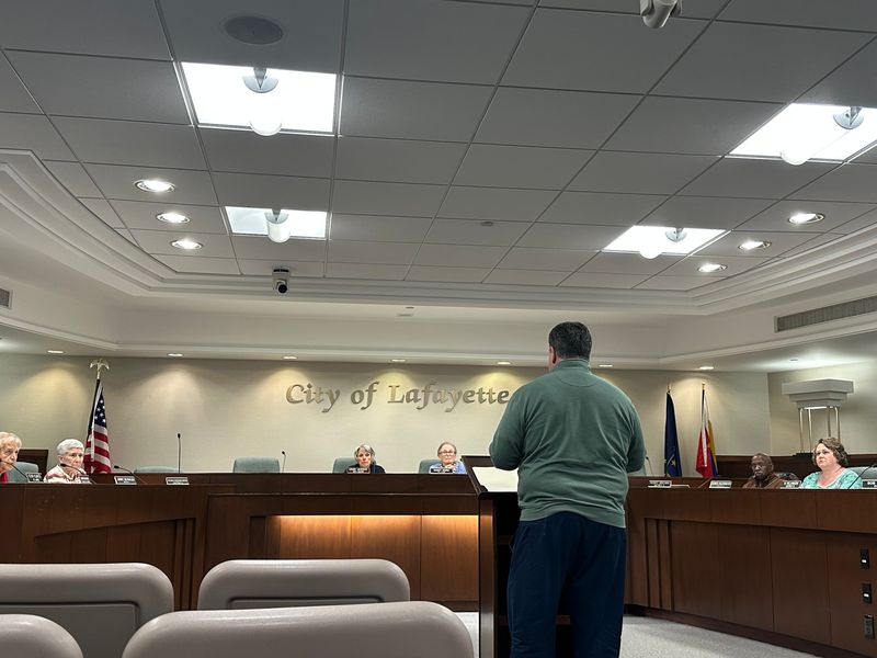 Lafayette Mayor Tony Roswarski addresses city council members during the May 5 meeting.