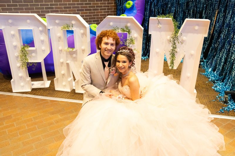 Donald Wolf and Anastacia Gallegos pose together at Penn High School's prom at Century Center in South Bend on May 17, 2025.