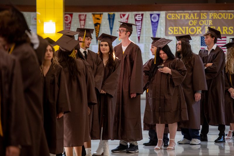Graduates head to the field ahead of the 2025 Central High School commencement at Central Stadium in Evansville, Ind., Friday, May 23, 2025.