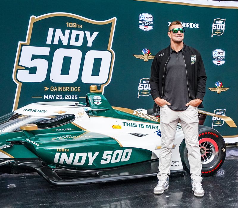 Rob Gronkowski walks the red carpet on Sunday, May 25, 2025, ahead of the 109th running of the Indianapolis 500 at Indianapolis Motor Speedway.