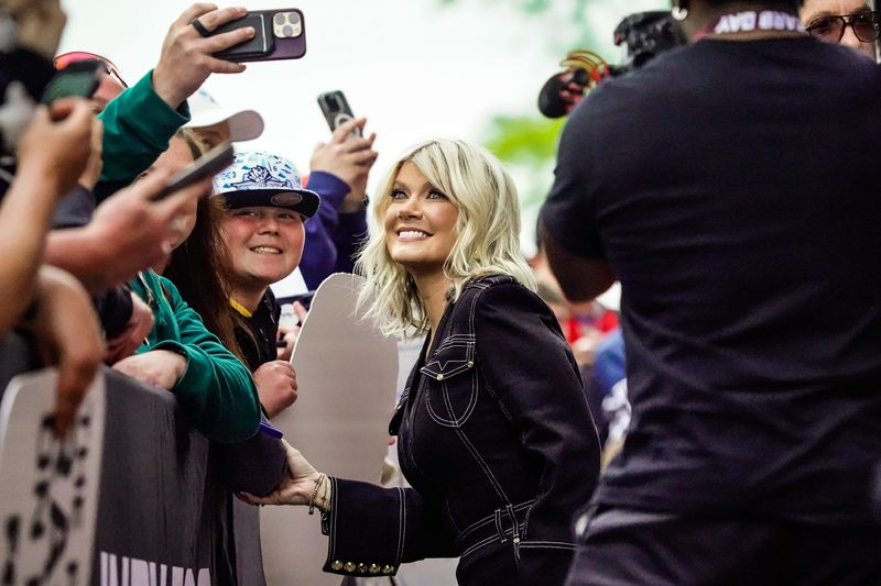 National Anthem singer Natalie Grant walks the red carpet on Sunday, May 25, 2025, ahead of the 109th running of the Indianapolis 500 at Indianapolis Motor Speedway.