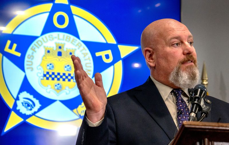 Indianapolis Fraternal Order of Police President Rick Snyder speaks to the press Thursday, May 29, 2025, at the FOP Lodge. Indy FOP is calling for state and federal intervention after the killing of Zara Arnold, a 5-year-old who died after torture and abuse.