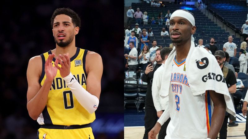 Tyrese Haliburton of the Indiana Pacers (left); Shai Gilgeous-Alexander of the Oklahoma City Thunder