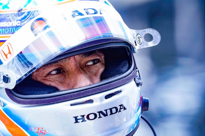 Rahal Letterman Lanigan Racing driver Takuma Sato (75) suits up for practice on Wednesday, May 14, 2025, during practice for the 109th running of the Indianapolis 500 at Indianapolis Motor Speedway.