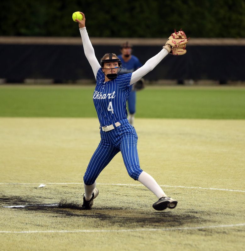 Elkhart junior Anna Knight throws a pitch during an IHSAA Class 4A softball regional championship game against Penn Thursday, June 5, 2025, at Penn High School in Mishawaka.