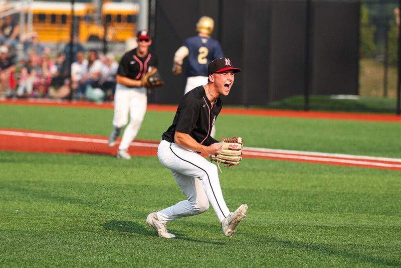 NorthWood's Connor Reed (3) reacts after the final out during the NorthWood-New Prairie high school 3A regional baseball game on Saturday, June 07, 2025, at NorthWood High School in Nappanee, Indiana.