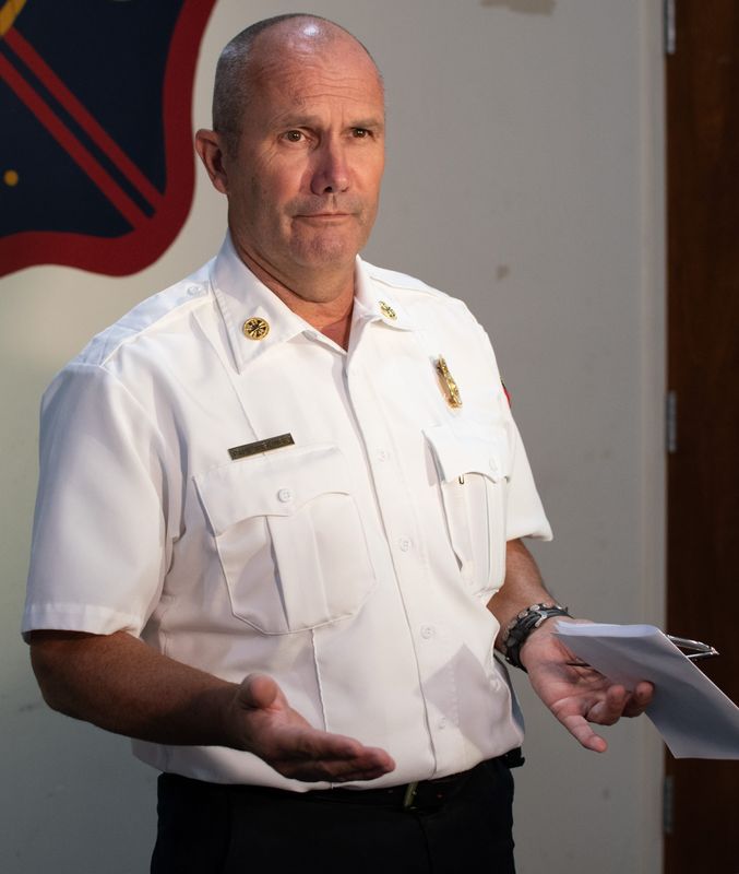 New Evansville Fire Department Chief Paul Anslinger spoke to reporters on Monday, Sept. 18, 2023, from the department's downtown headquarters.
