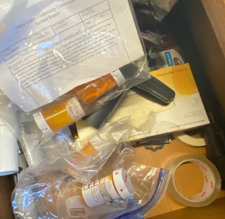 Several men say Henry County Community Corrections official Jason Bertram provided them with drugs in an effort to coerce them into sexual acts. Indiana State Police located pills prescribed to other people in Bertram's desk drawer during a Dec. 14, 2021.