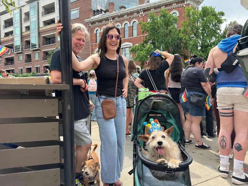 Monique Karlen, 61, and her terroir mix, Za, planned on attending the No Kings protest outside the Indianapolis statehouse after celebrating pride, she said.