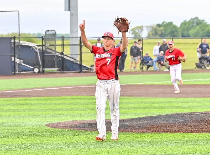 Nate Luce celebrates the final strikeout after Wapahani's victory over Oak Hill in the first round of the IHSAA baseball 2A North semi-state bracket at Oak Hill High School on Saturday, June 14, 2025.
