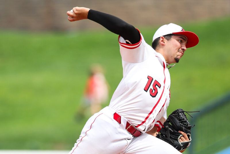 Goshen junior Ryen Diaz (15) delivers a pitch during the Westfield-Goshen high school 4A semi-state semifinals baseball game on Saturday, June 14, 2025, at Four Winds Field in South Bend, Indiana.