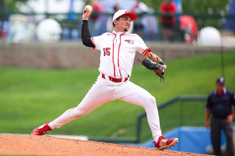 Goshen's Ryen Diaz (15) delivers a pitch in this June 14, 2025, file photo during the Westfield-Goshen high school 4A semi-state semifinals baseball game at Four Winds Field in South Bend.