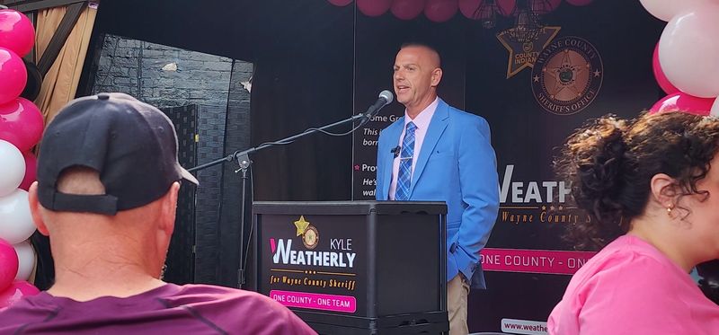 Richmond Police Department Chief Kyle Weatherly formally announces his campaign for Wayne County Sheriff at Smiley's Pub and Beer Garden.