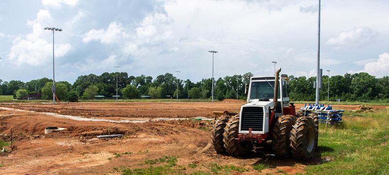 Soccer fields under construction at Karst Farm Park are seen on Wednesday, June 18, 2025.