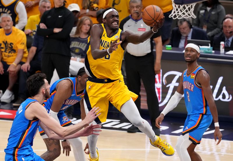 Indiana Pacers forward Pascal Siakam (43) goes up for a shot attempt Thursday, June 19, 2025, against the Oklahoma City Thunder during Game 6 of the NBA Finals at Gainbridge Fieldhouse in Indianapolis.