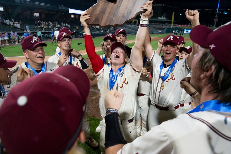 The Andrean 59ers celebrate winning the class 3A IHSAA baseball state final Friday, June 20, 2025, in Indianapolis.