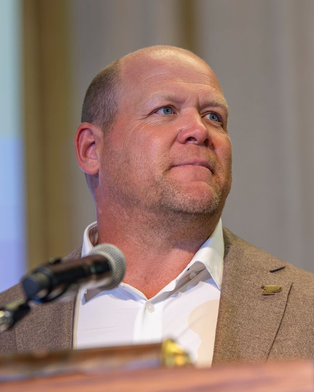 Purdue head football coach Barry Odom looks to the crowd during the Joe Tiller Chapter of Northwest Indiana National Football Foundation Honors Brunch and Honors Reception in West Lafayette, Indiana on Sunday, June 22, 2025.