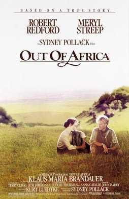 This is the movie poster of "Out of Africa," directed by Sydney Pollack.
