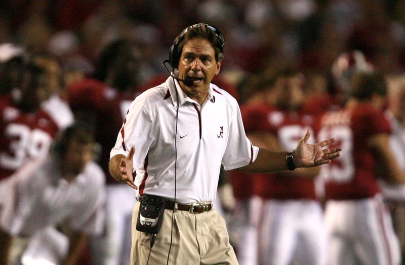 9-11-2010 -- Tuscaloosa, Ala -- Alabama Coach Nick Saban reacts in the fourth quarter at Bryant-Denny Stadium on Saturday night Sept. 11, 2010. Alabama beat Penn State by a score of 24-3. (Robert Sutton / The Tuscaloosa News)