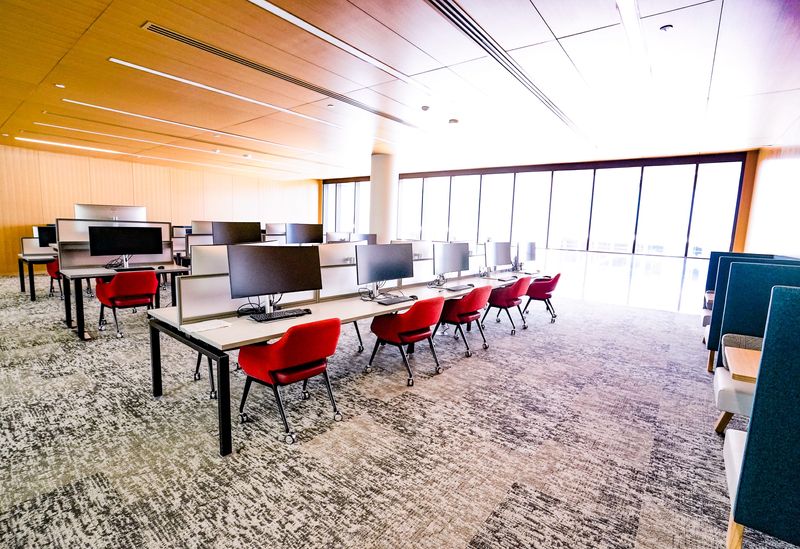 The library room during the official opening of the new Indiana University School of Medicine Education and Research building on the IU Heath campus on Thursday, June, 27, 2025, in Indianapolis.