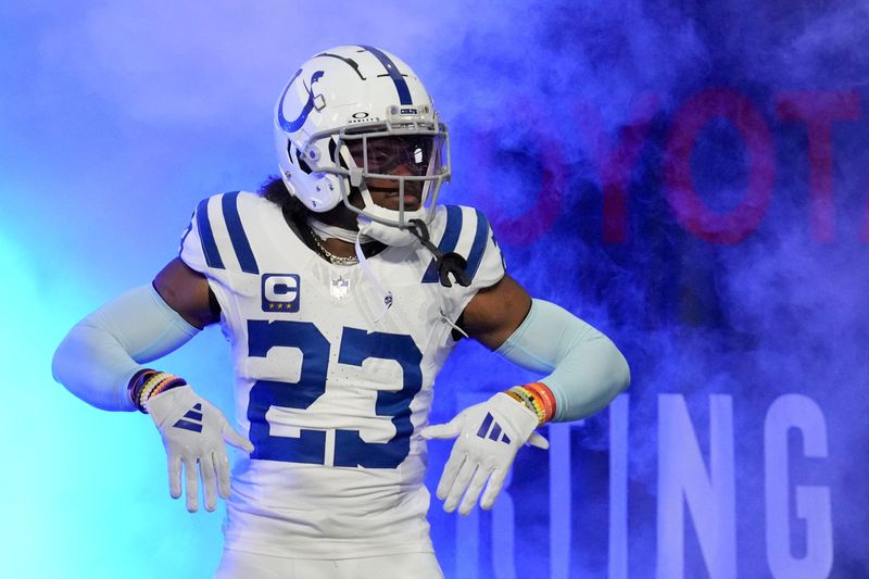 Indianapolis Colts cornerback Kenny Moore II (23) takes the field Sunday, Dec. 22, 2024, ahead of a game against the Tennessee Titans at Lucas Oil Stadium in Indianapolis.
