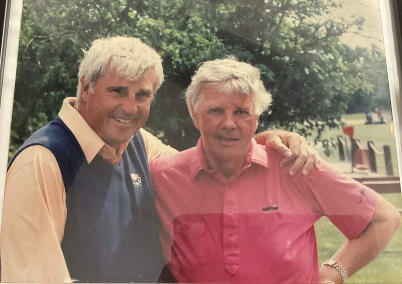 Dick Mittman (right), a longtime sports journalist in Indianapolis, with IU coach Bob Knight.