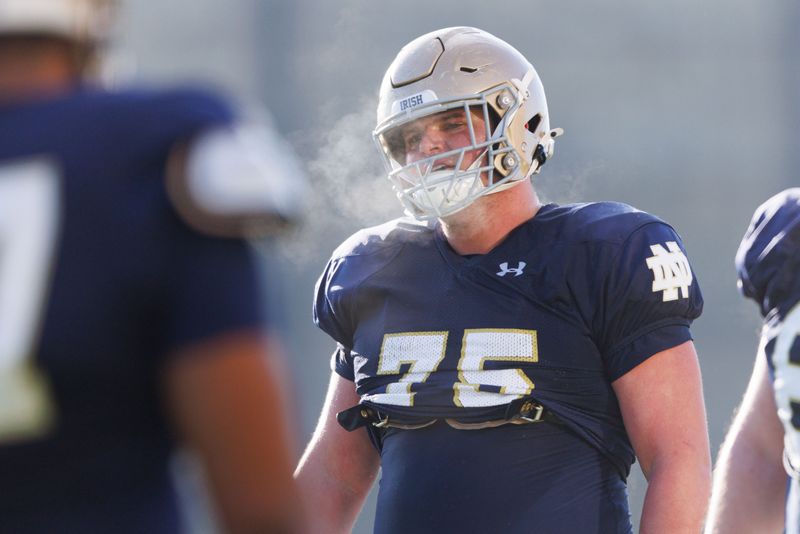 Notre Dame offensive lineman Sullivan Absher during a Notre Dame football spring practice at Irish Athletic Center on Wednesday, March 26, 2025, in South Bend.