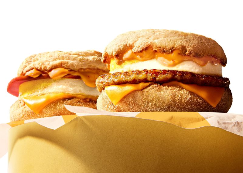 McDonald's Spicy Egg and Cheese McMuffin, left, and Spicy Sausage Egg and Cheese McMuffin. Both breakfast sandwiches will be available for a limited time at participating restaurants starting July 8, 2025.