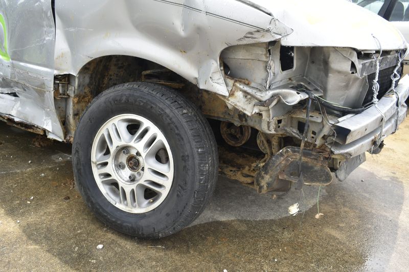 Before the 2025 demolition derby at the Monroe County Fair, this van had a front bumper that fell off during the event.