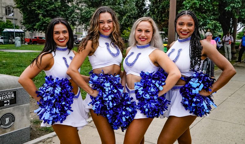 Indianapolis Colts Cheerleaders attend the All-Star Bounce event on Saturday, July 19, 2025, in Indianapolis. The 2,500 youth participants started at the American Legion Mall, and bounced their way to Monument Circle.