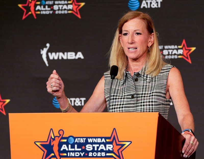 WNBA Commissioner Cathy Engelbert speaks Saturday, July 19, 2025, ahead of the WNBA All-Star Game at Gainbridge Fieldhouse in Indianapolis.