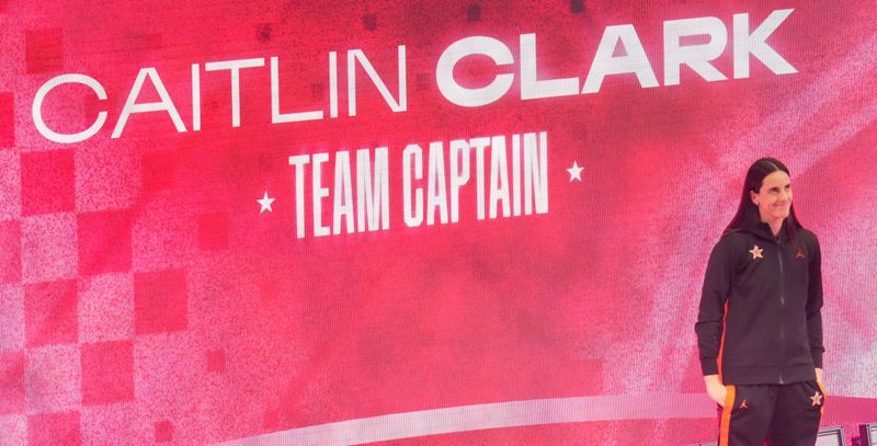 Indiana Fever's Caitlin Clark (22) is introduced Saturday, July 19, 2025, ahead of the WNBA All-Star Game at Gainbridge Fieldhouse in Indianapolis.