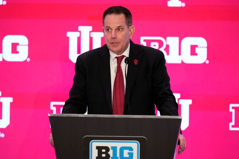 Indiana coach Curt Cignetti speaks to the media during Big Ten football media days Tuesday, July 22, 2025, at Mandalay Bay Resort in Las Vegas.