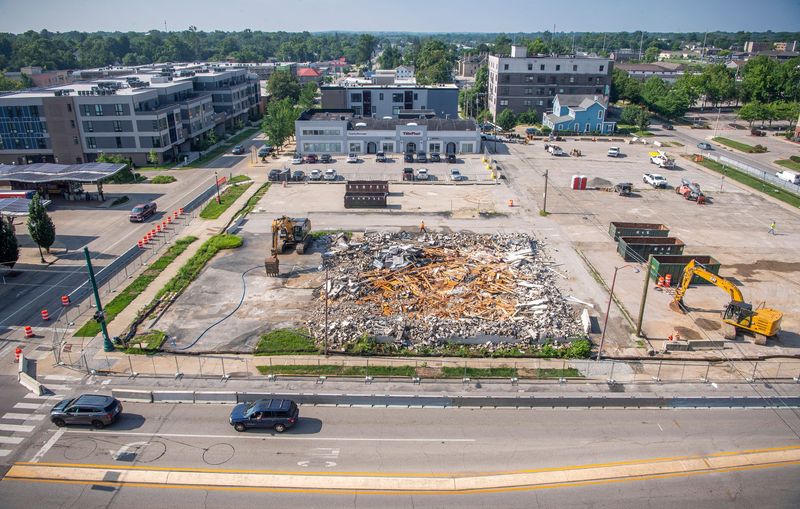 The remains of the NAPA building on the south side of Third Street, between College Avenue and Walnut Street, about half a block east of the Bloomington Convention Center, on Wednesday, July 23, 2025.