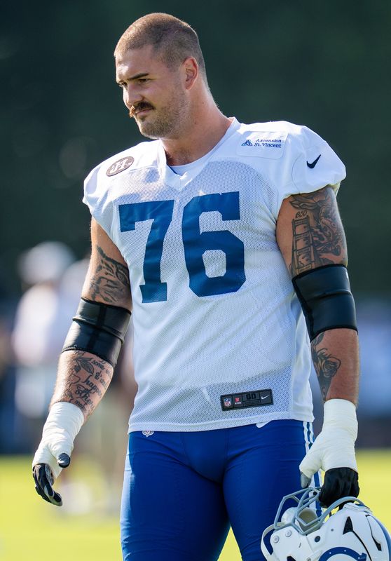 Indianapolis Colts offensive tackle Jack Wilson (76) on Wednesday, July 23, 2025, during the first day of training camp held at Grand Park in Westfield.