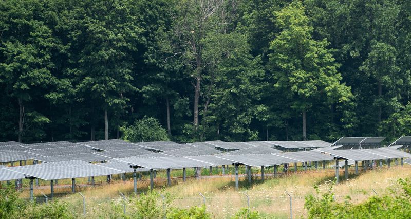 A solar farm sits Monday, July 21, 2025, in Randolph County, Indiana.